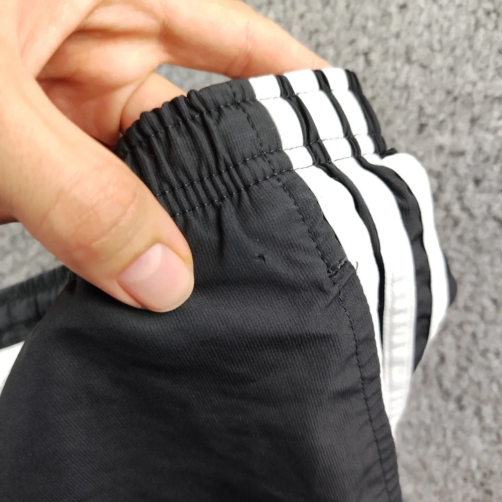 Adidas Mens XL Black White 3 Stripe Wind Track Pants Mesh Lined